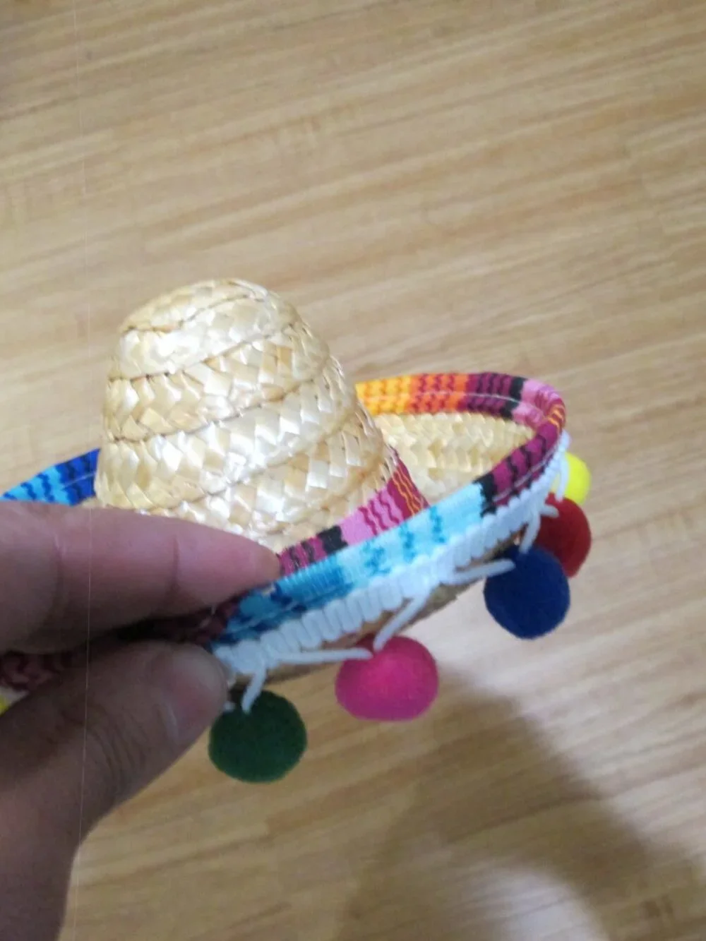 Pop Pom embellished sombrero hat for small dogs adjustable